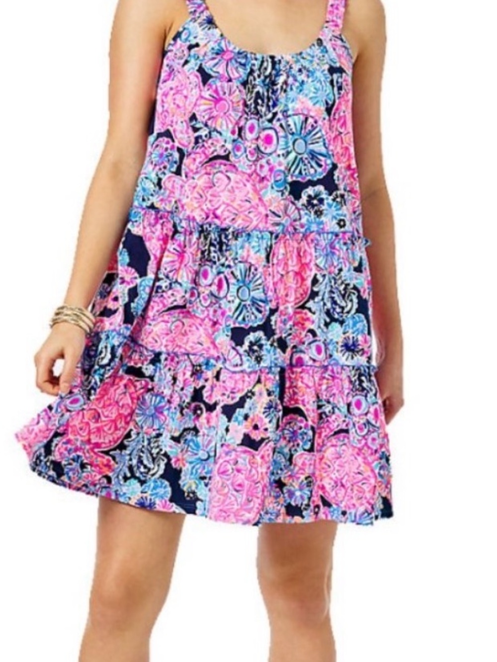 Lilly Pulitzer Loro Tiered Swing Dress - Printed Cotton Tank Sun Dress Size Medi